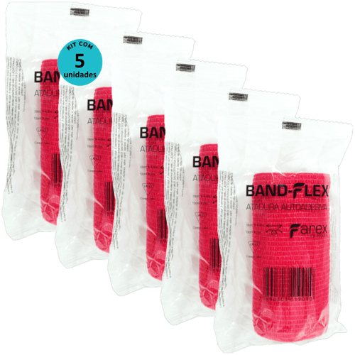Atadura 10cm Vermelha Band-Flex Autoadesiva Para Animais Farex Kit Com 5